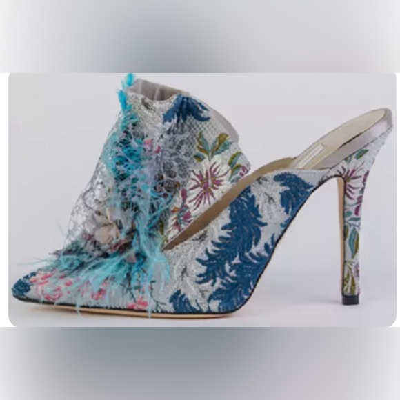 🩵 VERY RARE 🩵 ANDREA MONDIN Antoinette Floral Plums Fishnet Mules Shades Blue - Picture 1 of 10